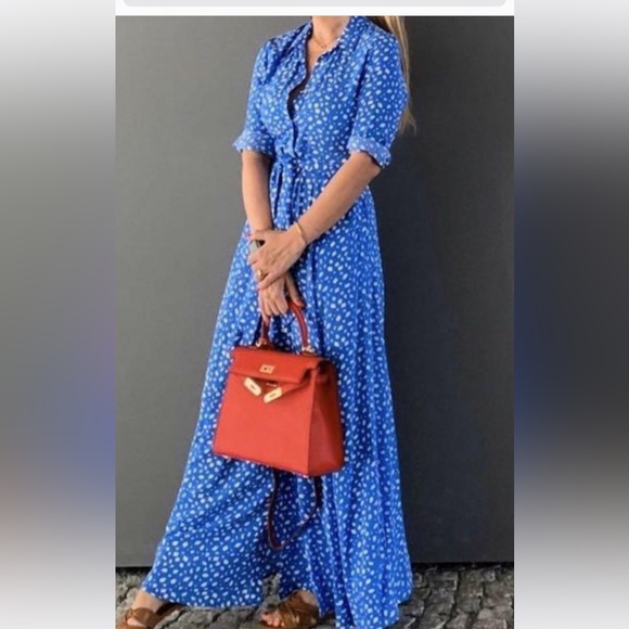 Zara Dresses Zara The Marilyn Blue Polka Dot Button Maxi Dress Poshmark